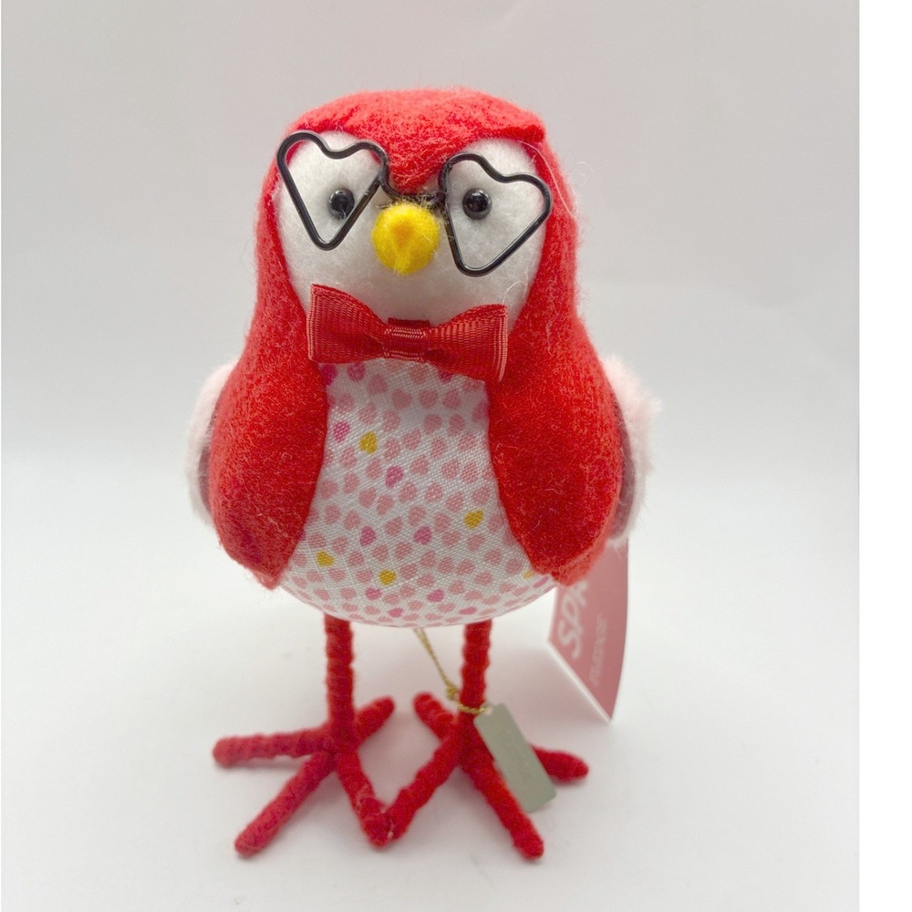Spritz Fledge Bird 7" Red Valentine 2023 Heart Glasses Bow Tie NWT